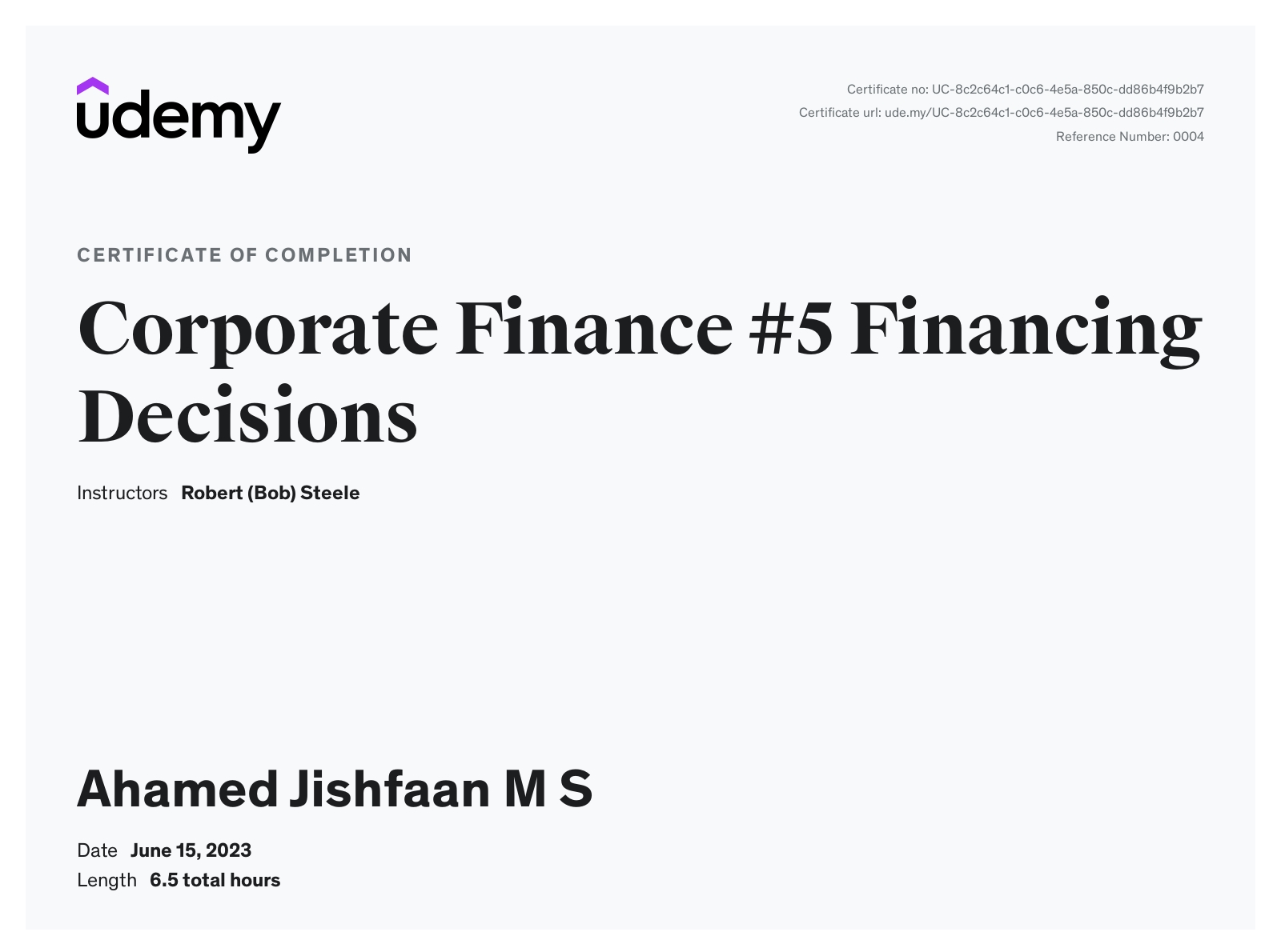 Corporate Finance Certificate